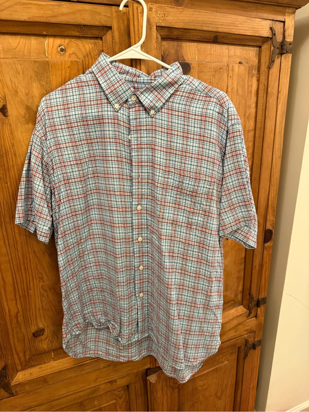 Duck Head Short-Sleeve Plaid Button-Down Shirt - Light Blue & Red